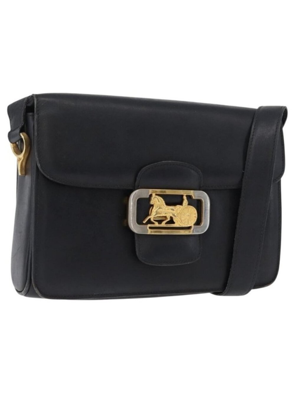 Authentic CELINE Horse Carriage Shoulder Bag Leather Black Gold